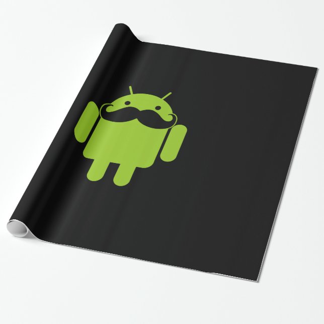 Android Robot Icon Moustache on Black Wrapping Paper (Unrolled)