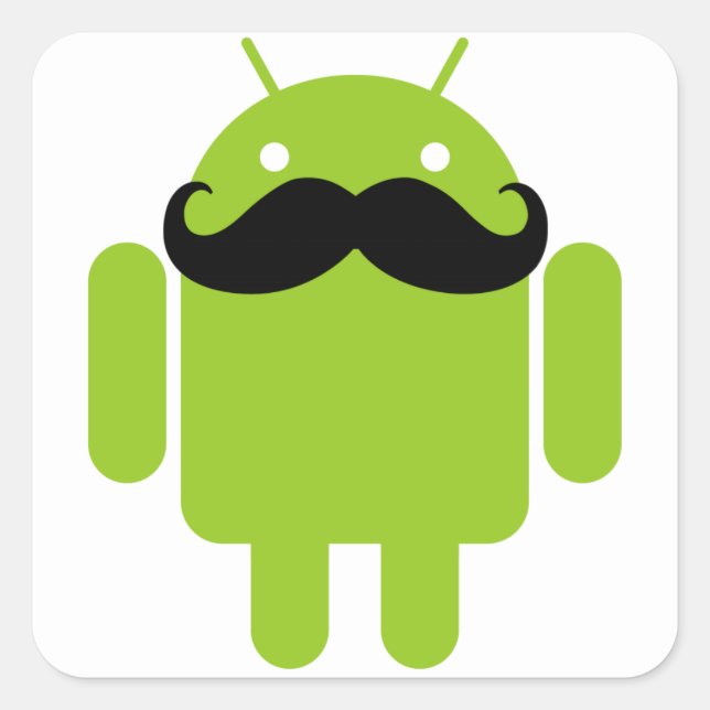 Android Robot Moustache Square Sticker (Front)