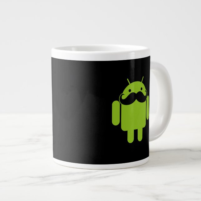 Android Robot Moustache Style on Black Large Coffee Mug (Front Right)