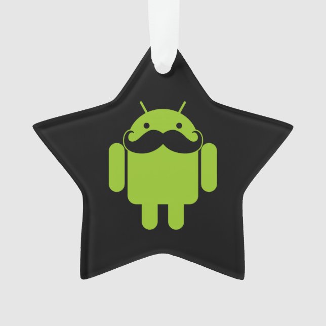Android Robot Moustache Style on Black Ornament (Front)
