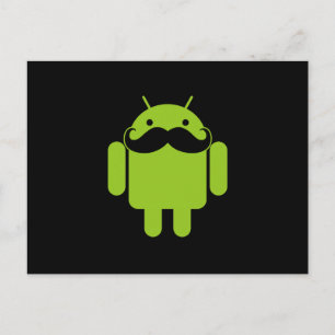 Android Robot Moustache Style on Black Postcard
