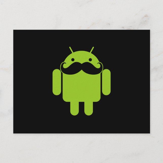 Android Robot Moustache Style on Black Postcard (Front)
