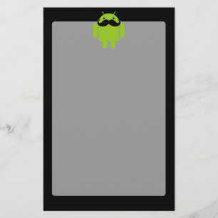 Android Robot Moustache Style on Black Stationery