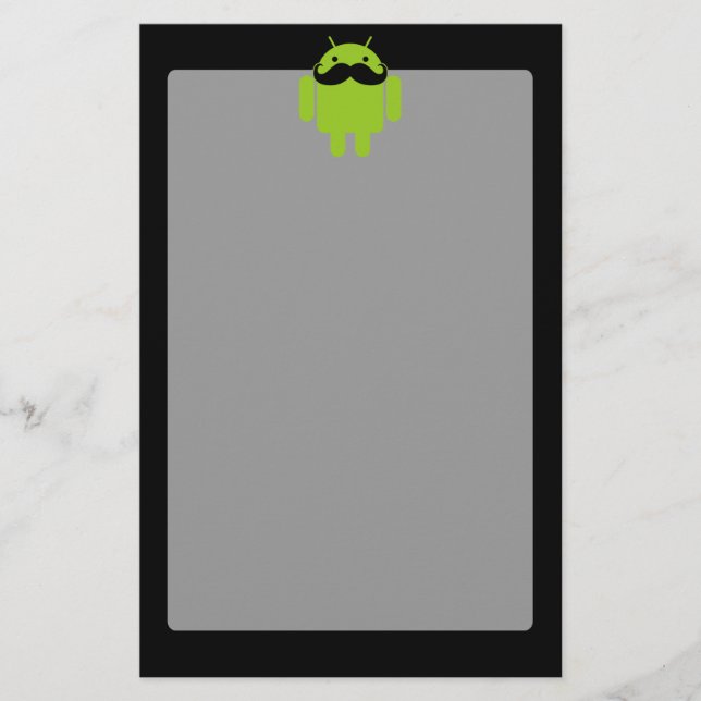 Android Robot Moustache Style on Black Stationery (Front)