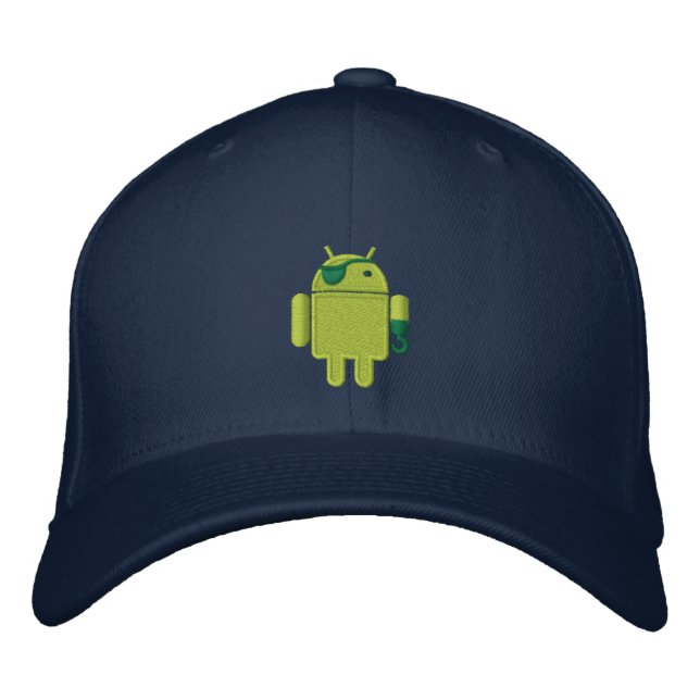 Android Robot Pirate Embroidery Embroidered Hat (Front)
