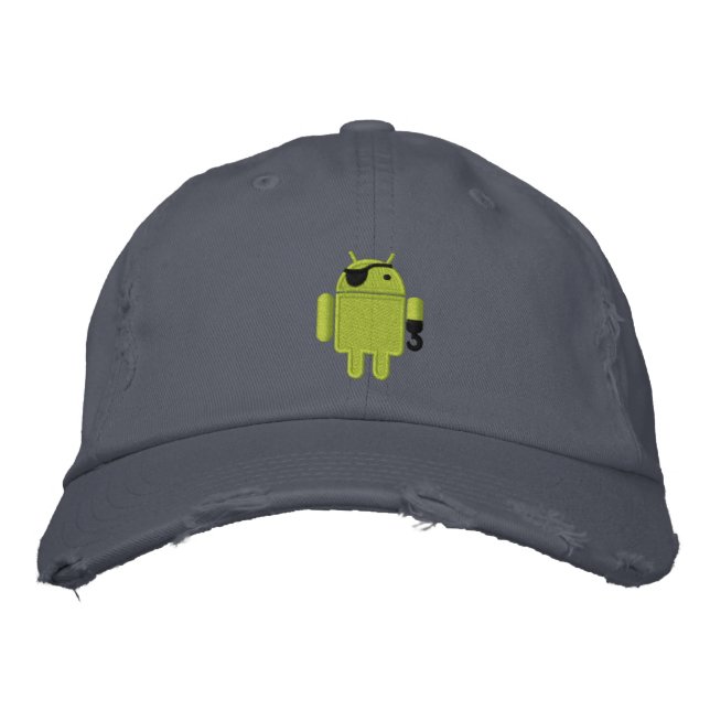 Android Robot Pirate Embroidery Embroidered Hat (Front)