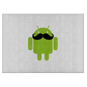 Android Robot Whimsical Moustache Style Cutting Board
