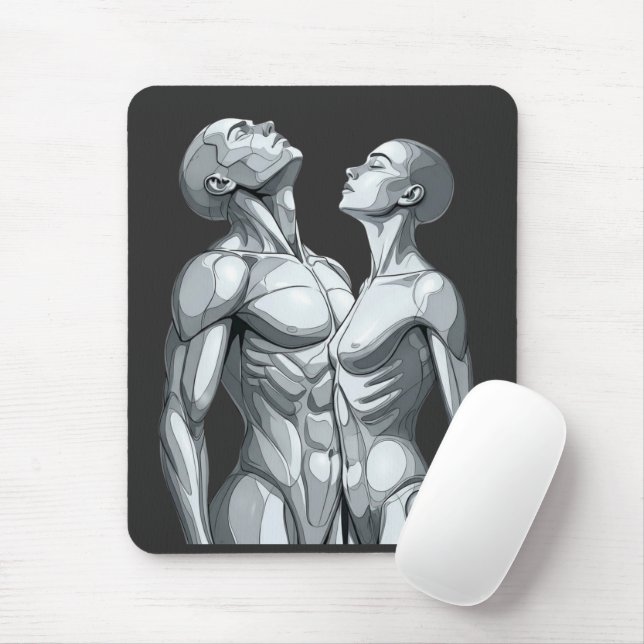Android Union: Cyborg Couple Futuristic Mousepad (With Mouse)