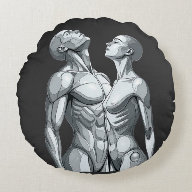 Android Union: Cyborg Couple Round Pillow (Front)