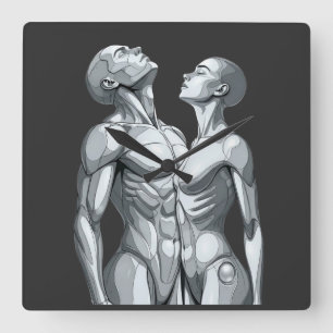 Android Union: Cyborg Couple Square Wall Clock
