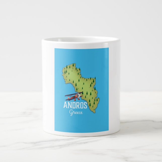 Andros Greek Map Illustrated travel poster Large Coffee Mug (Front)