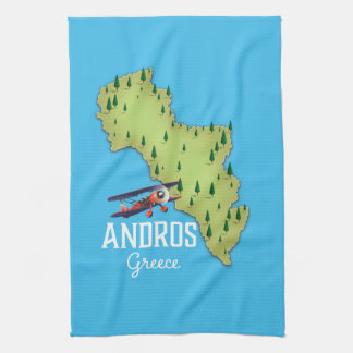 Andros Greek Map Illustrated travel poster Tea Towel