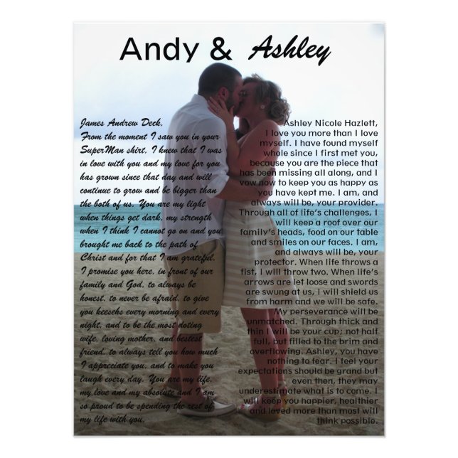 Andy & Ashley, wedding pic with vows Photo Print (Front)