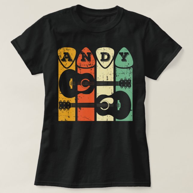 Andy Guitar Retro Pick Andy Guitar Musician Retro  T-Shirt (Design Front)