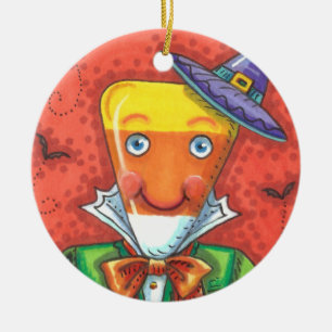 ANDY THE CANDY CORN MAN, BLACK CAT & JACK Colourfu Ceramic Tree Decoration