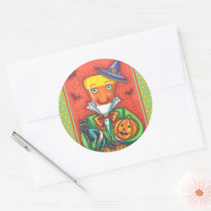 ANDY THE CANDY CORN MAN, BLACK CAT & JACK Colourfu Classic Round Sticker