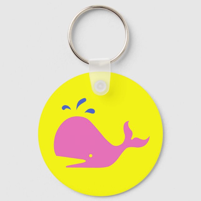 Andy Whale Singletons_pink,blue on yellow Key Ring (Front)