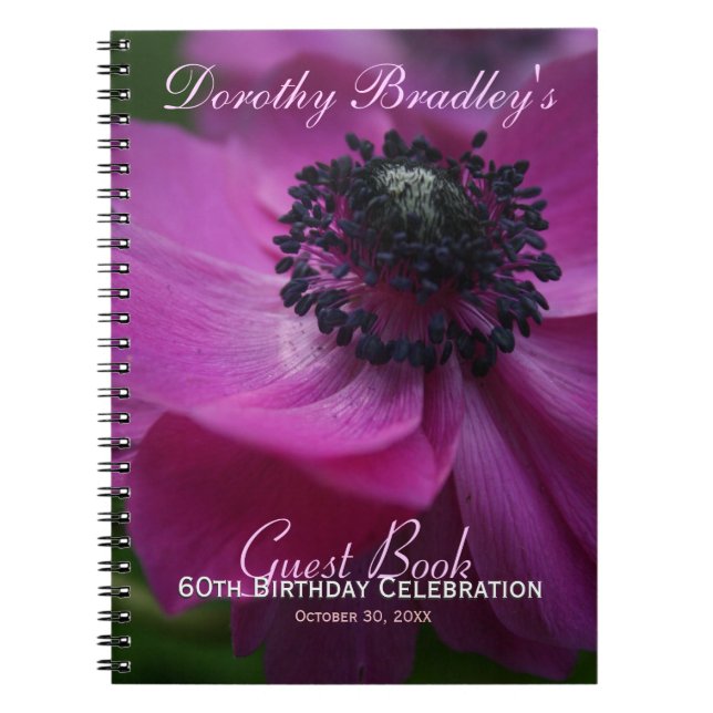 Anemone 60th Birthday Personalised Guest Book (Front)