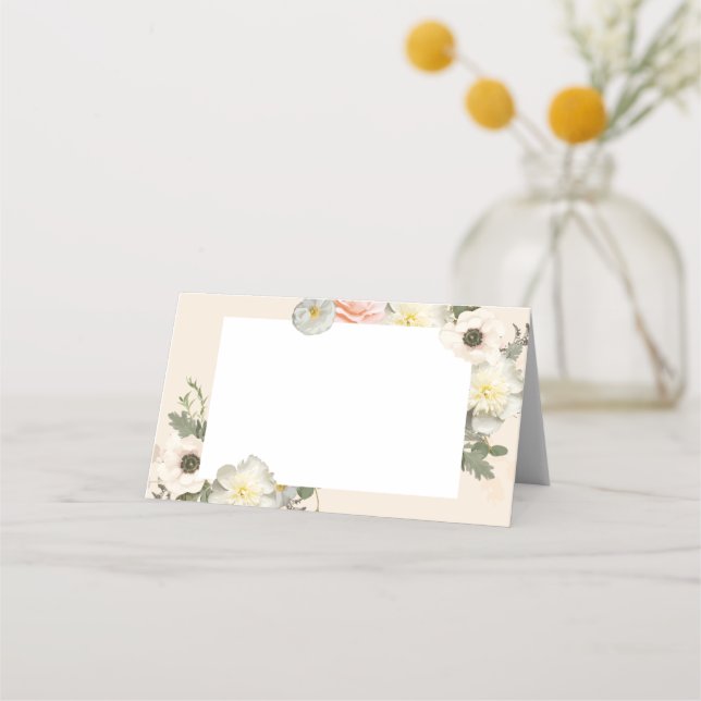 Anemone and Peony Bloom Wedding Blush Place Card (Back)