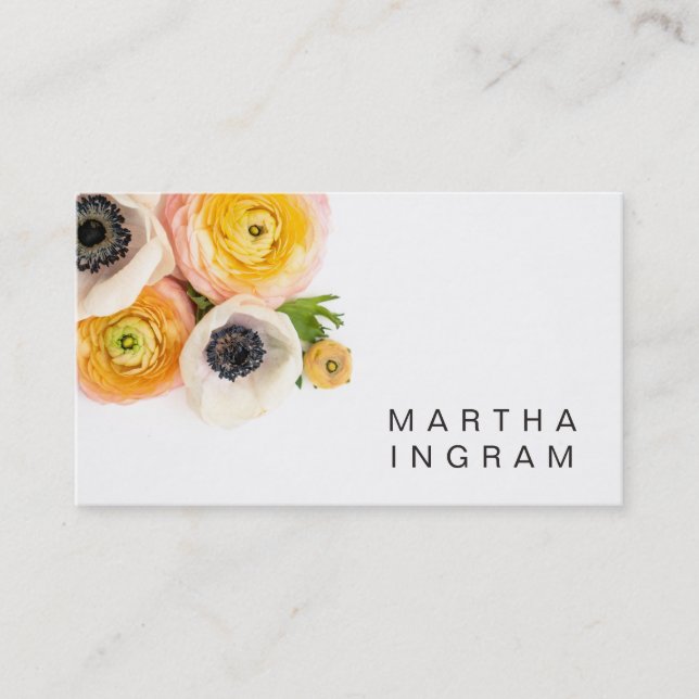 Anemone and Ranunculus Floral Design Photo Business Card (Front)