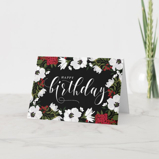 Anemone Blooms | White & Red Happy Birthday Card (Front)