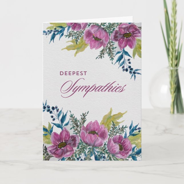 Anemone Blue & Pink Garland Sympathy Card (Front)