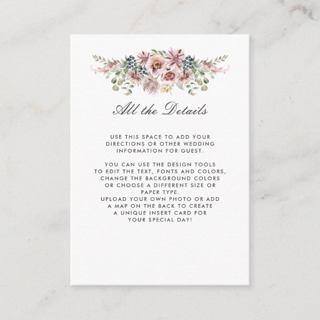 Anemone Blush Blue Grey WEDDING Details Directions Enclosure Card (Front)