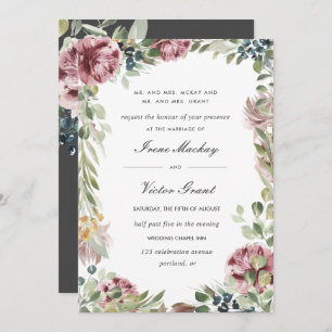 Anemone Blush Dark grey Formal Botanical Wedding Invitation