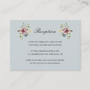 Anemone Blush GRAY Blue  floral wedding Reception Enclosure Card
