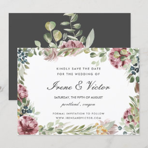 Anemone Blush Grey formal wedding  Save the date Invitation