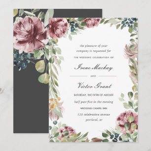 Anemone Blush   Grey Romantic Botanical Wedding Invitation