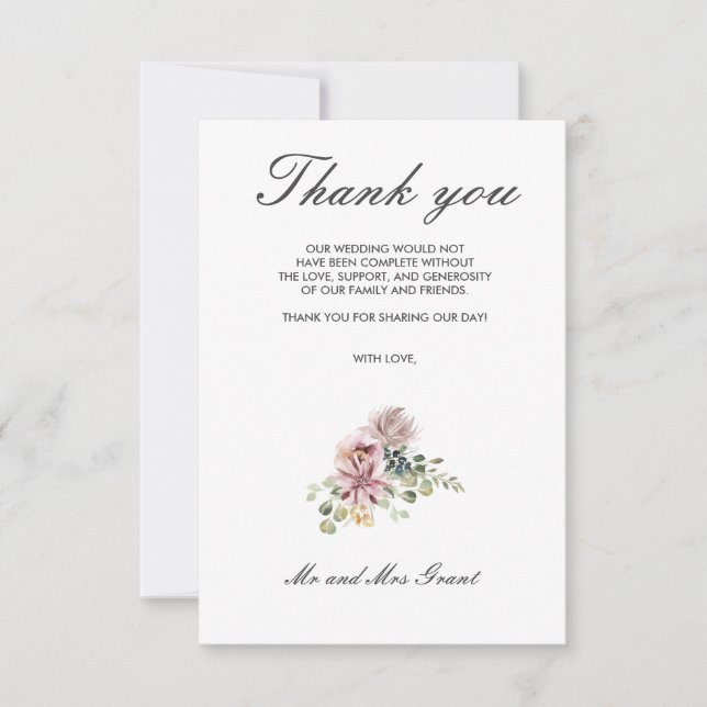 Anemone Blush | Photo Floral Wedding Thank you Card (Front)