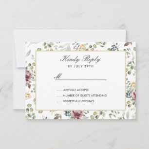 Anemone Blush Pink neutral flowers Wedding RSVP Card
