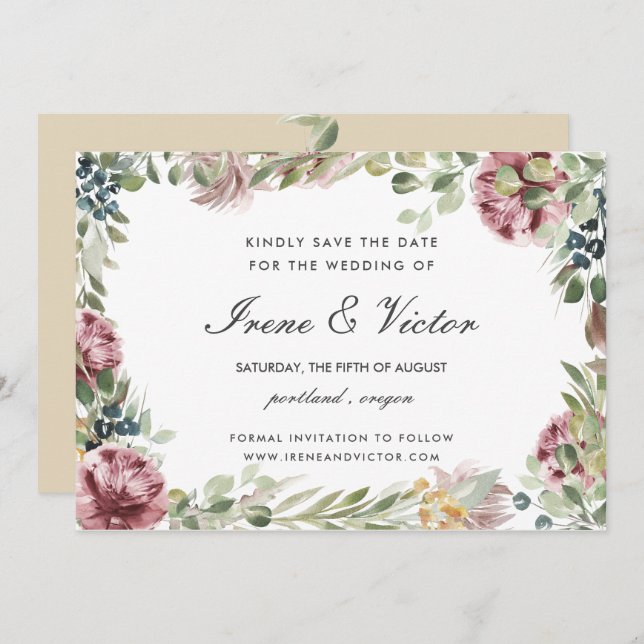 Anemone Blush Pink Neutral wedding  Save the date Invitation (Front/Back)
