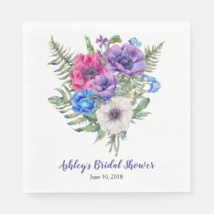 Anemone Bouquet Personalised Bridal Shower Napkin