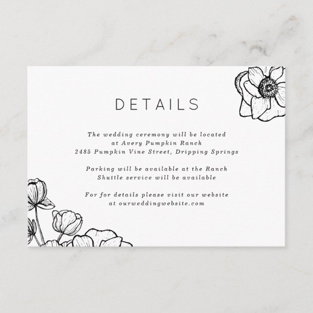 Anemone Bouquet Wedding  Enclosure Card (Front)