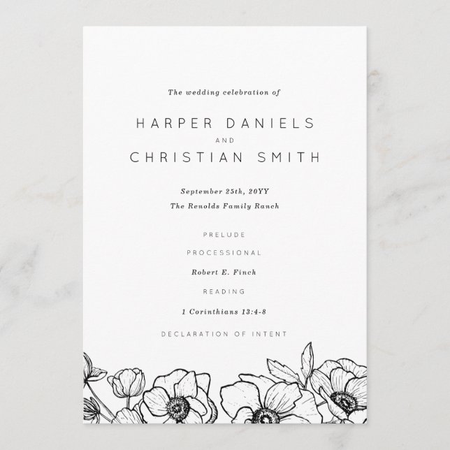 Anemone Bouquet Wedding Programme (Front)