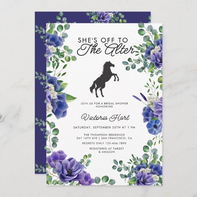 Anemone | Derby | Blue Bridal Shower Invitation (Front/Back)