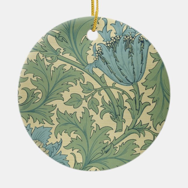 'Anemone' design (textile) Ceramic Tree Decoration (Front)
