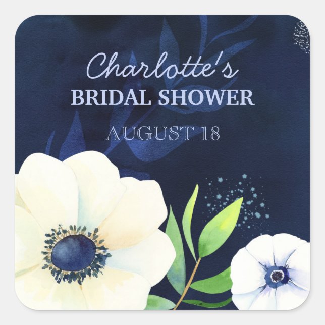 Anemone Dream Watercolor Bridal Shower Square Sticker (Front)