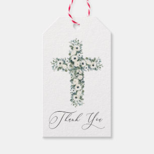 Anemone Eucalyptus cross Religious Thank You Gift Tags