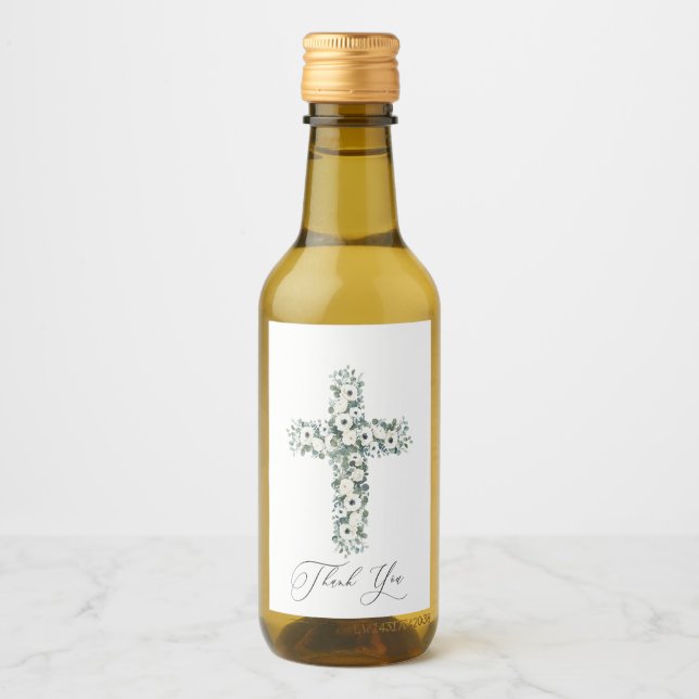 Anemone Eucalyptus cross Religious Thank You Wine Label (Front)