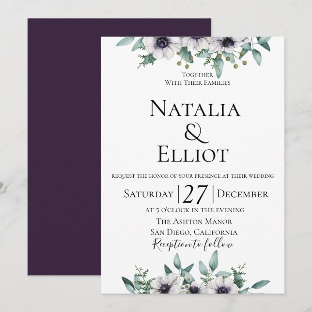 Anemone Eucalyptus Wedding Invitation (Front/Back)