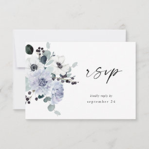 Anemone & Eucalyptus Winter White Floral w Meal RSVP Card