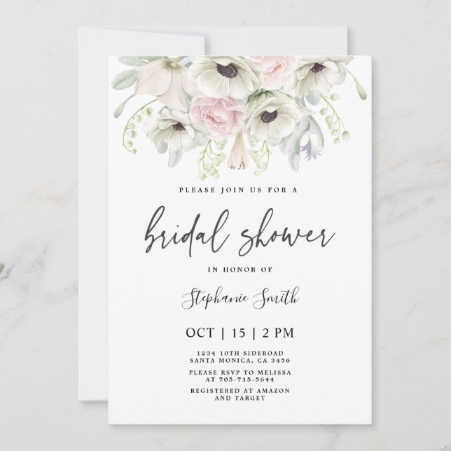 Anemone floral Bridal Shower Invitation (Front)