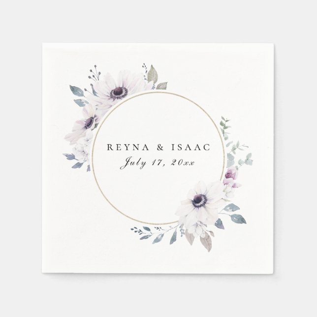 Anemone Floral Frame Personalised Paper Napkins (Front)