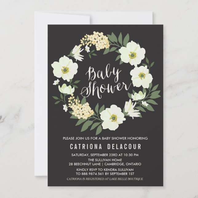 Anemone Floral Wreath Baby Shower Invitation (Front)