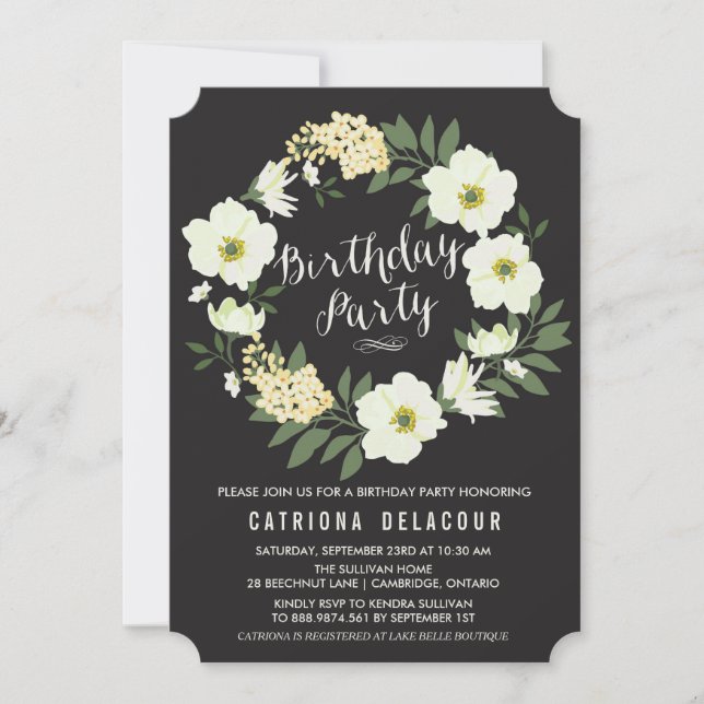 Anemone Floral Wreath Birthday Party Invitation (Front)