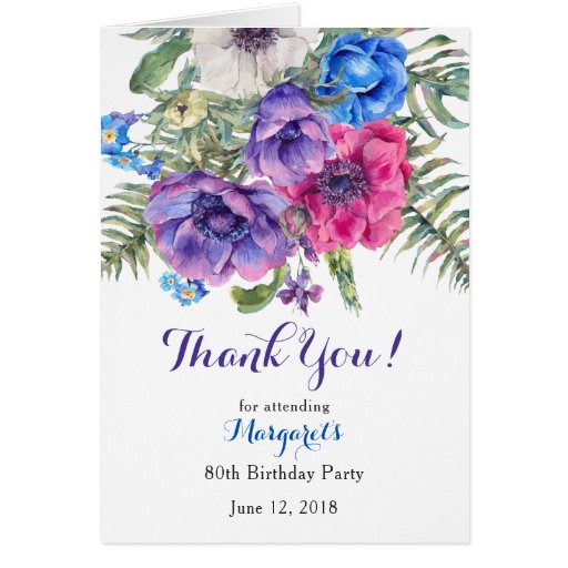 Image of Anemone Flower Floral 80th Birthday Thank You