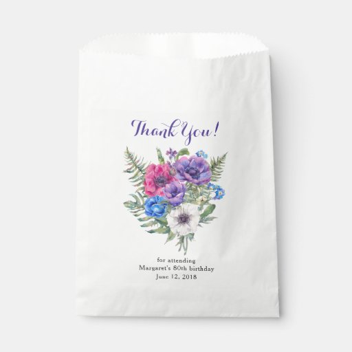 Image of Anemone Flower Floral 80th Birthday Thank You Favour Bags
